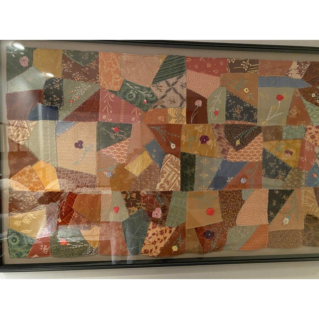 Wood Monumental 86" W Framed Japanese Patchwork Textile (Yosegire) Crazy Quilt Style Wall Hanging For Sale - Image 7 of 7