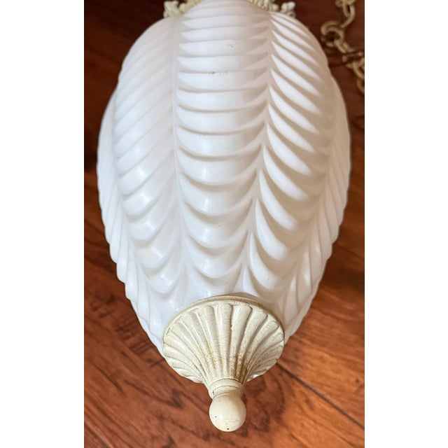 1960s Hollywood Regency Mid Century Swag Two-Light Ceiling Fixture - White Frosted Ruffled Drapery Shades For Sale - Image 10 of 12