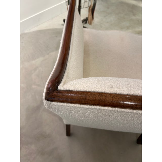 White Antique Club Chair With Cream Boucle Upholstery For Sale - Image 8 of 10