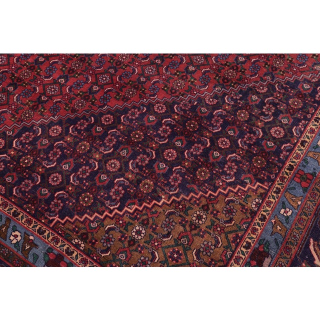 Vintage Retro Tabriz Red/Blue Wool Rug - 9'7'' X 12'6'' For Sale - Image 4 of 10