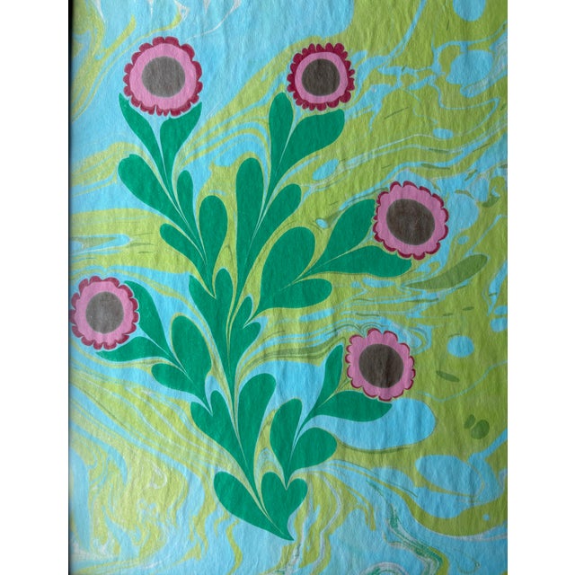 Abstract 2026 Melvin G Fiori Original Ebru Painting on Paper in New Architectural Wood Frame For Sale - Image 3 of 9