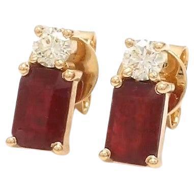 Early 21st Century 1.24 cts Natural ruby and 0.21 diamond earrings in 14k gold For Sale - Image 5 of 18
