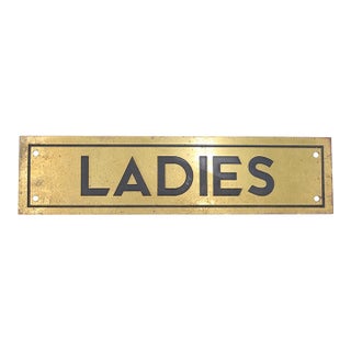 Vintage Brass Ladies Restroom Commercial Wall Sign For Sale