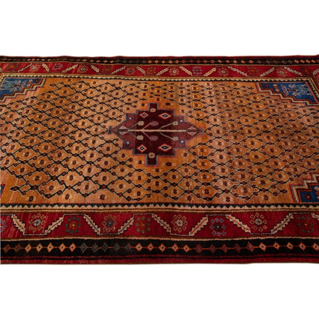 Vintage Persian Hamadan Handmade Geometric Brown Wool Rug For Sale In New York - Image 6 of 9