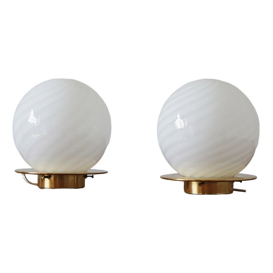Italian Ball Table Lamps, Set of 2 For Sale