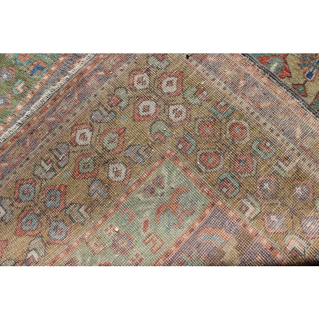 Textile Mid 20th Century Green and Orange Turkish Oushak Rug Vintage Dual Diamond Medallions For Sale - Image 7 of 8
