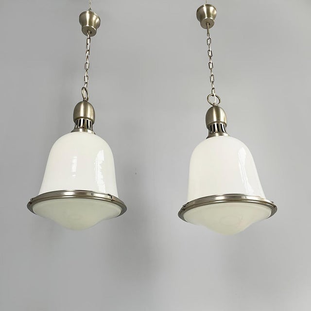 Mid-Century Modern Italian Opaline Glass and Metal Pendants, 1960s, Set of 2 For Sale - Image 4 of 15