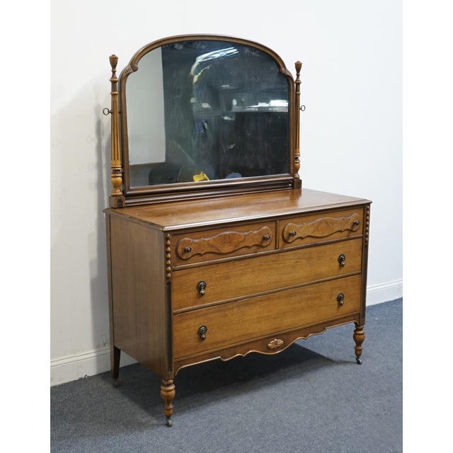 Berkey & Gay Berkey & Gay Solid Walnut French Provincial 50" Dresser W. Vanity Mirror For Sale - Image 4 of 11
