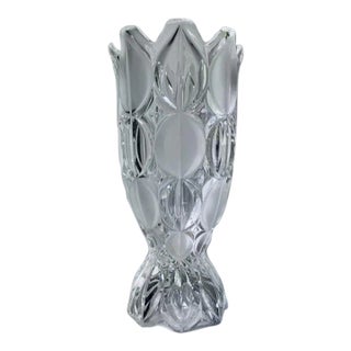 1980's Mikasa Frosted & Clear "Oval Dot" Pressed Glass Vase For Sale