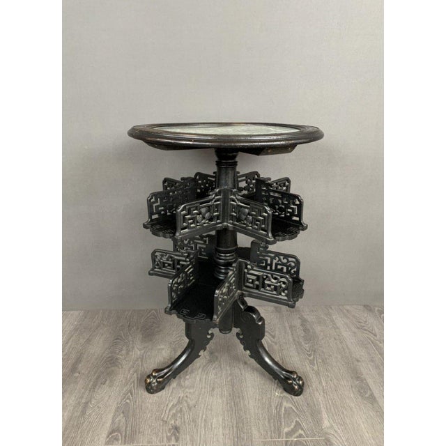 Wood Early 20th Century Round Table with Green Marble Inlays For Sale - Image 7 of 7