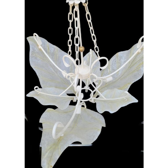 Rare Massive Murano Suspended Blown Glass Frosted Leaf 3 Light Chandelier Light Fixture For Sale - Image 15 of 17