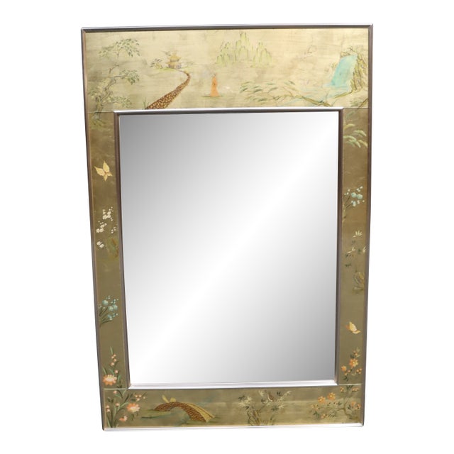 LaBarge Chinoiserie Painted Wall Mirror For Sale