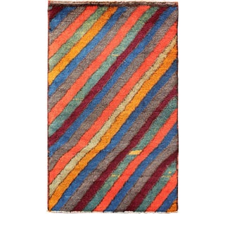 Colorful Vintage Turkish Tulu Rug With Horizontal Stripes and Fine Wool For Sale