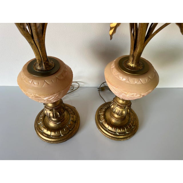 Italian Hollywood Regency Carved Marble Sheaf- Of -Wheat Table Lamps - A Pair/ Sold For Sale - Image 10 of 13