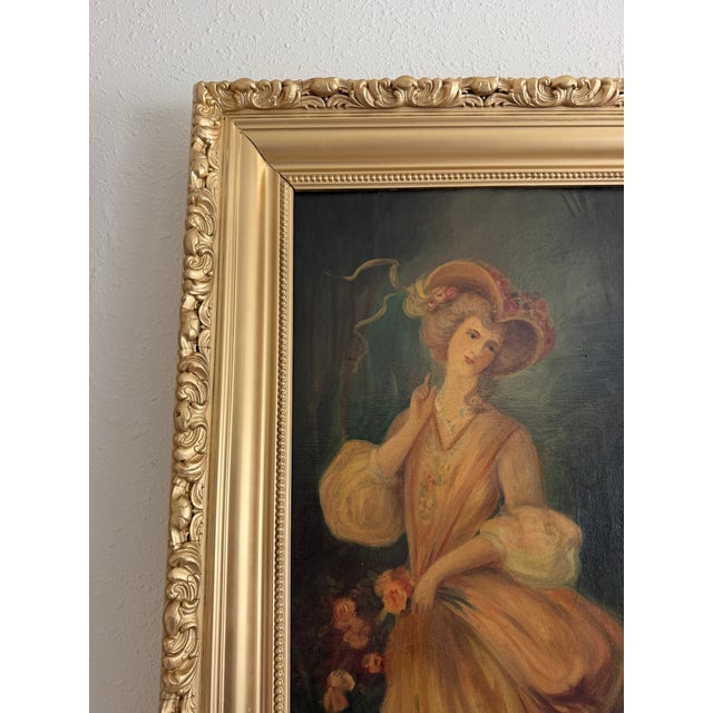 Antique Oil Portrait Young Woman European Lady Gilt Frame 19th Century For Sale - Image 4 of 12