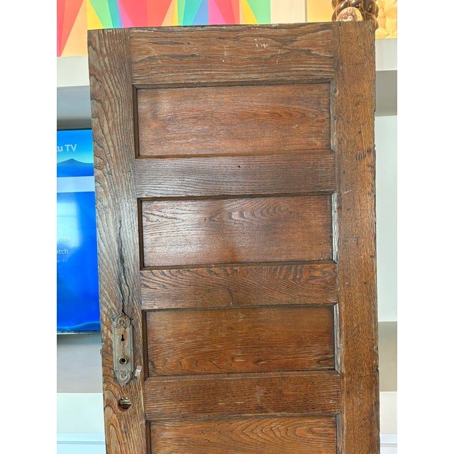 Antique Solid Oak Five Panel Interior Door Architectural Salvage For Sale - Image 13 of 13