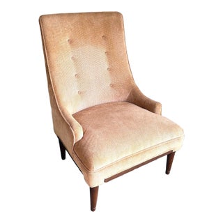 Midcentury Pink Tufted Velvet Slipper Chair For Sale
