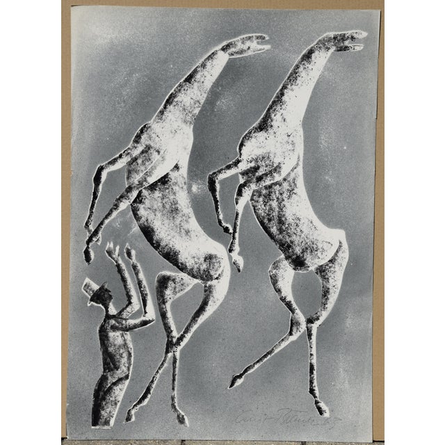 Contemporary Ernst Bräuer, Animal Trainer with Two Horses, 1963, Monotype and Lithograph For Sale - Image 3 of 12