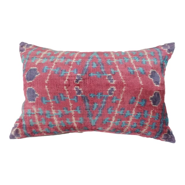 Silk Uzbek Ikat Velvet Hand Made Pillow Cushion For Sale