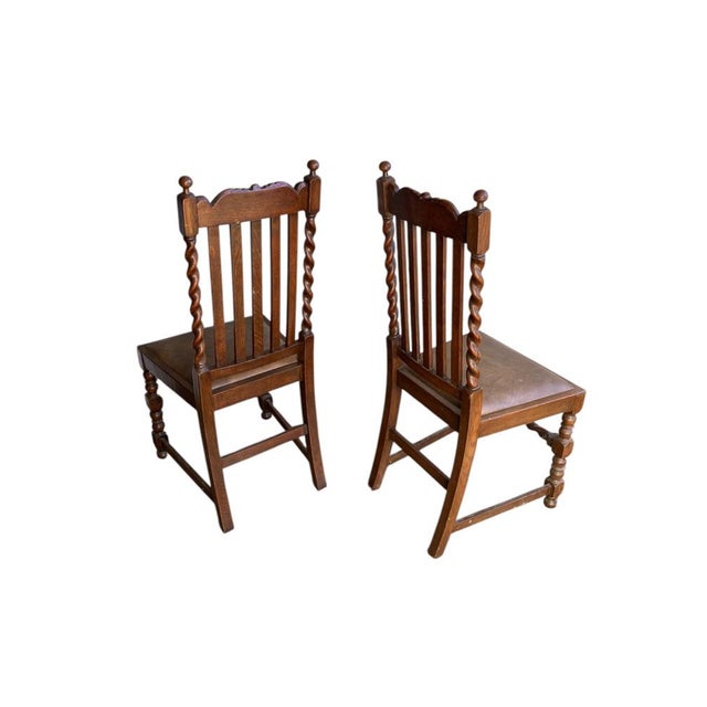 Antique Barley Twist Dining Chairs in Oak, 1900, Set of 2 For Sale - Image 4 of 11