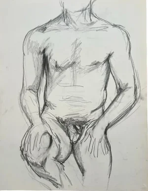 Barbara Beck 1970s Figurative Nude Charcoal Sketch on Paper