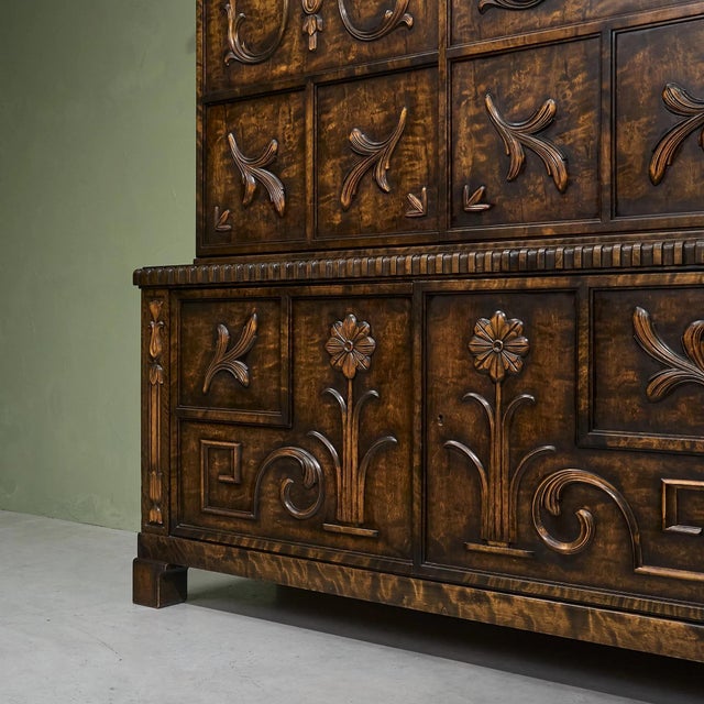 Bodafors Cabinet with Decorative Carvings in Stained Birch by Axel Einar Hjorth for A.B. Svenska Möbelfabrikerna Bodafors, 1920s-1930s For Sale - Image 4 of 13