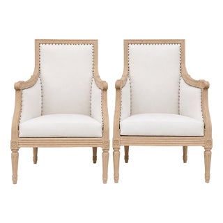 Louis XVI Bergère Armchairs in Carved Beech, 1950s, Set of 2 For Sale