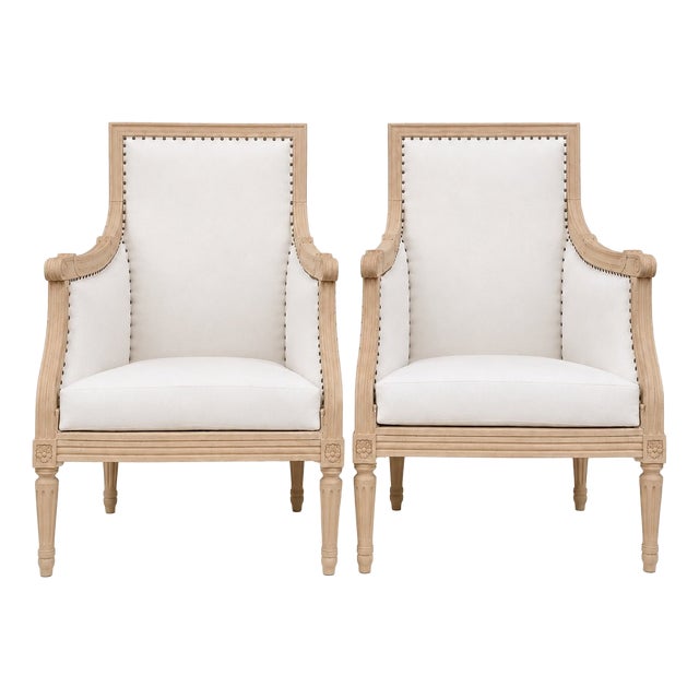 Louis XVI Bergère Armchairs in Carved Beech, 1950s, Set of 2 For Sale