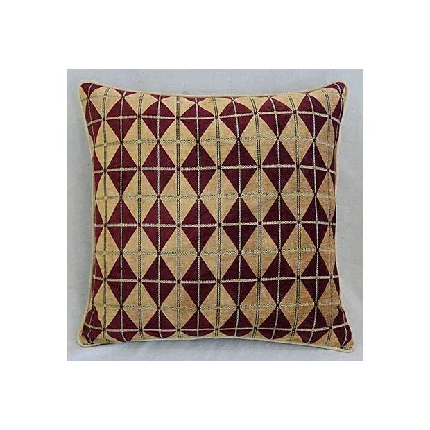Pair of large custom-tailored pillows in a woven ultra-soft vintage/never used velvet chenille fabric with a geometric...