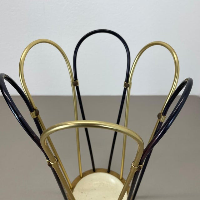 1950s Mid-Century Modernist Bauhaus Metal Brass Umbrella Stand, Germany, 1950s For Sale - Image 5 of 16