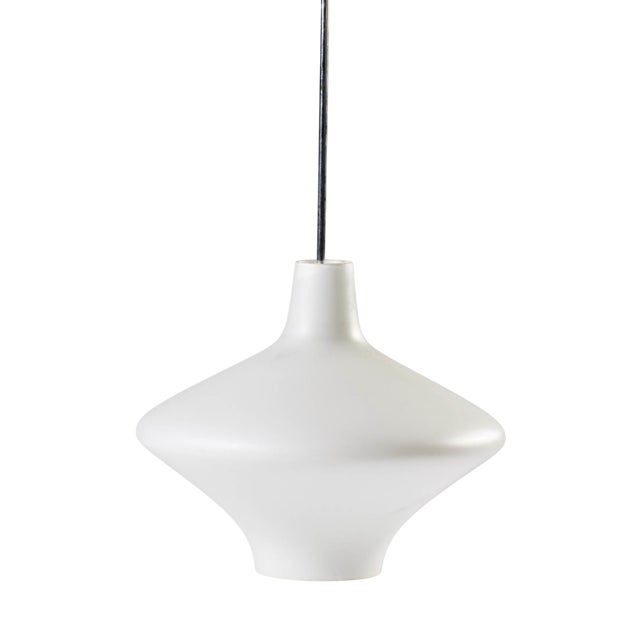 Vintage Pendant Lamp in White Glass by Valasske Mezirici, Czechoslovakia, 1960 For Sale