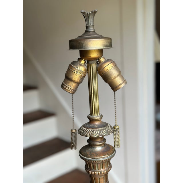 Art Deco Early 20th Century Pittsburgh Reverse-Painted Winter Landscape Table Lamp – 17" Shade For Sale - Image 3 of 17