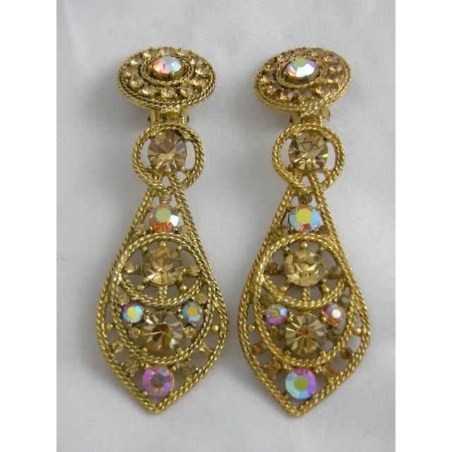 1980s Thelma Deutsch Amber Aurora Borealis Stones Pendant Earrings 1980s- a Pair For Sale - Image 5 of 6