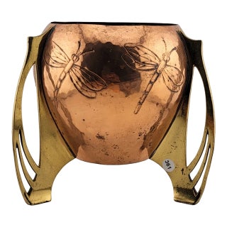 1970s Rare Collectible WMF Ikora, Germany, Art Nouveau Copper and Brass Vase J1525. For Sale