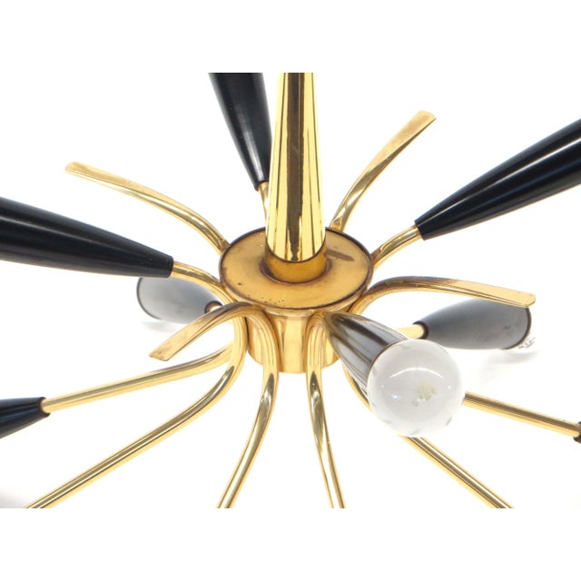 Gold Italian Vintage Hanging Lamp Stilnovo Style Made of Brass with 12 Light Points, 1970s For Sale - Image 8 of 9