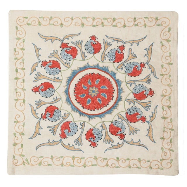 19"x20" Embroidered Pillow Cover. Boho & Chic Home Decor. All Silk Cushion Cover For Sale