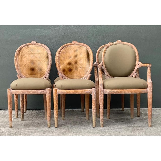 Wood Vintage Carved Faux Bois Dining Chairs - Set of 6 For Sale - Image 7 of 12