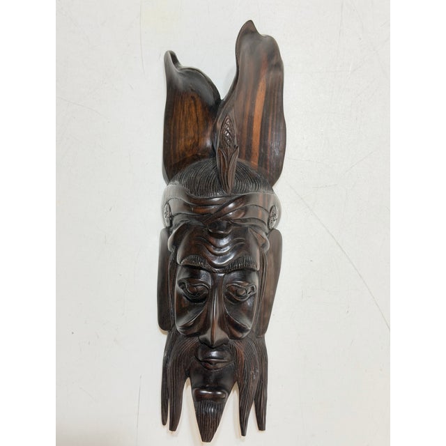 Mid-Century Modern Vintage Hand-Carved Maya Maize God Hardwood Wall Mask For Sale - Image 3 of 12