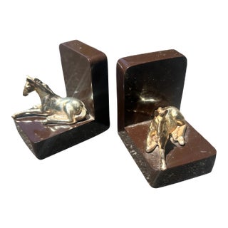 1970s Bakelite and Brass Horse Bookends For Sale