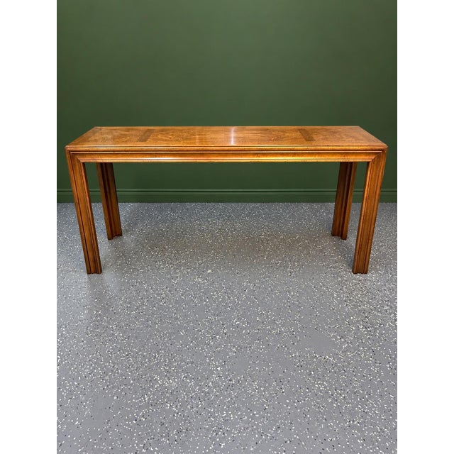 This is a striking 1970's bookmatched burlwood console table by Lane Furniture. It features richly figured burl wood...