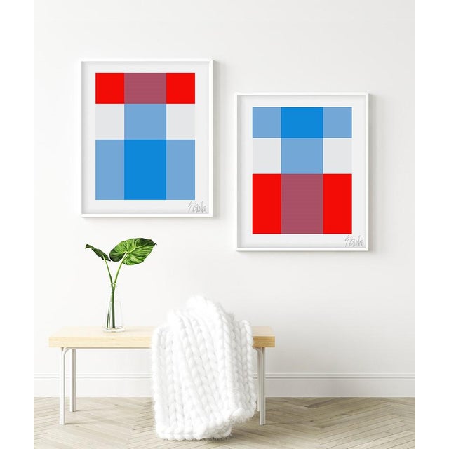 Mid-Century Modern French Picnic, Blue Over Red Fine Art Print 35" X 45" by Liz Roache For Sale - Image 3 of 6