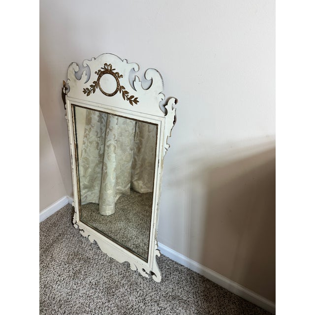 Rococo Vintage Oxford Mfg. Carved Wood Wall Mirror With Aged Glass For Sale - Image 3 of 9