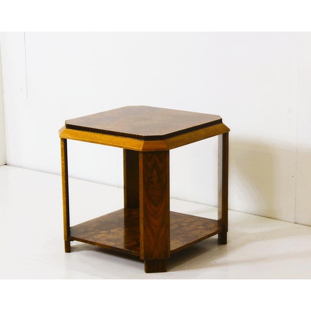 Art Deco French Side Table in Walnut Burl and Oak, 1925 For Sale - Image 4 of 14