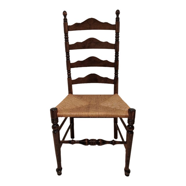 Ethan Allen Antiqued Pine Old Tavern Ladder Back Dining Side Chair with