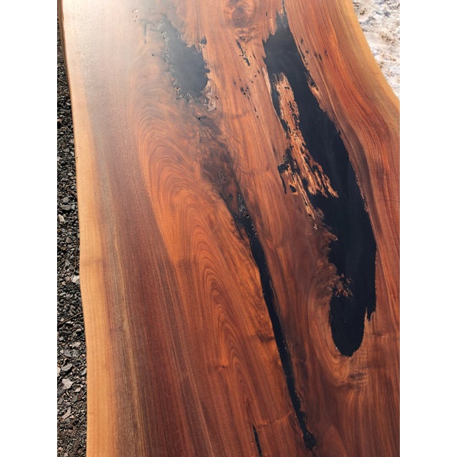 Very Long Hand Crafted Live Edge Walnut Slab Coffee Table For Sale - Image 10 of 13