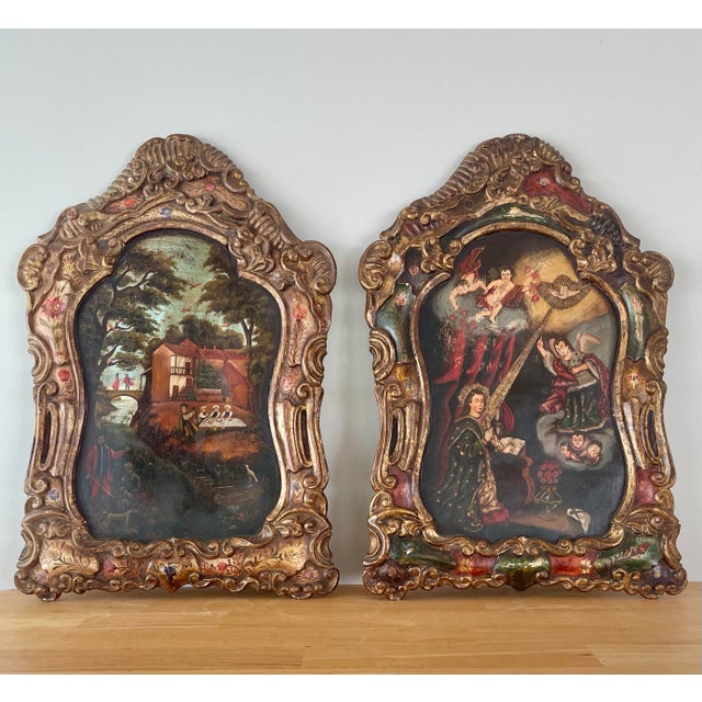 Pair of 18th–19th Century Peruvian Colonial Painted Wood Panels For Sale - Image 12 of 12