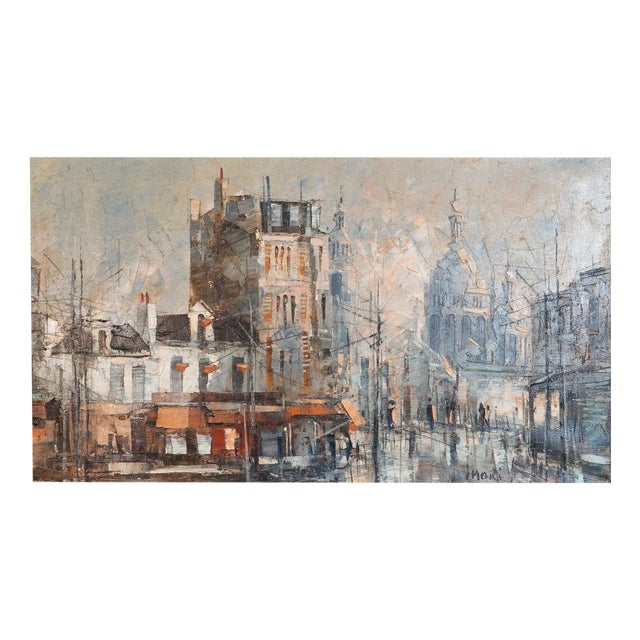 Parisian Street Scene with Sacré-Cœur, 20th Century, Oil Painting, Framed For Sale