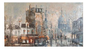 Parisian Street Scene with Sacré-Cœur, 20th Century, Oil Painting, Framed