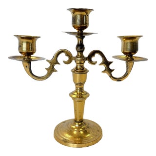 Vintage Brass 3-Candle Holder Made in Japan For Sale
