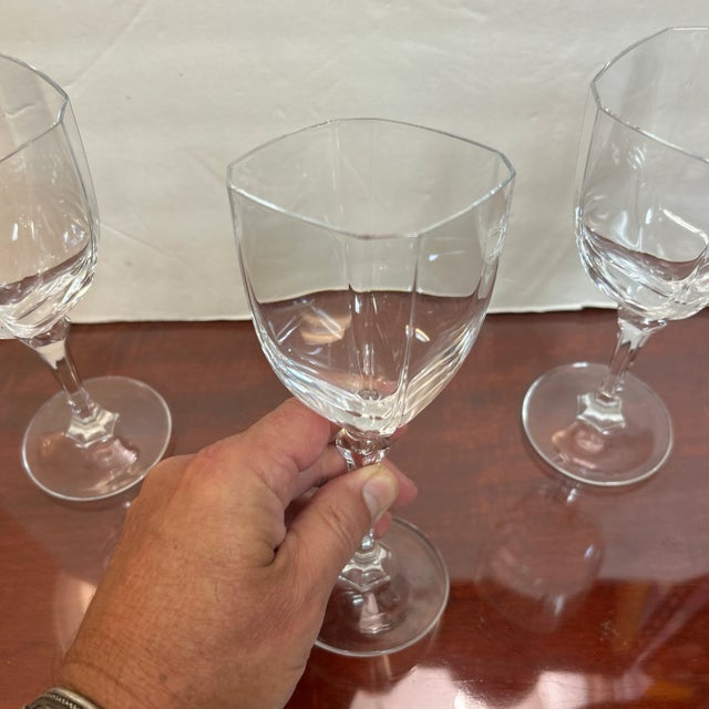 Mid 20th Century French Angular Stemmed Crystal Glasses Set of 6 For Sale - Image 5 of 8